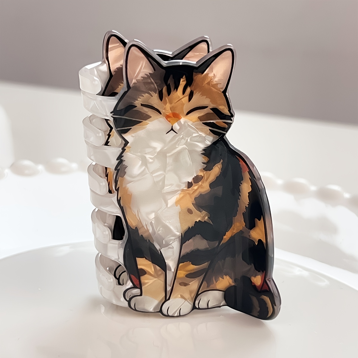E-shop vielseitige Haarspange in Katzenform, bedruckte Acryl-Haarspange, niedliches Katzen-Haaraccessoire, geeignet für den täglichen Gebrauch, Feste