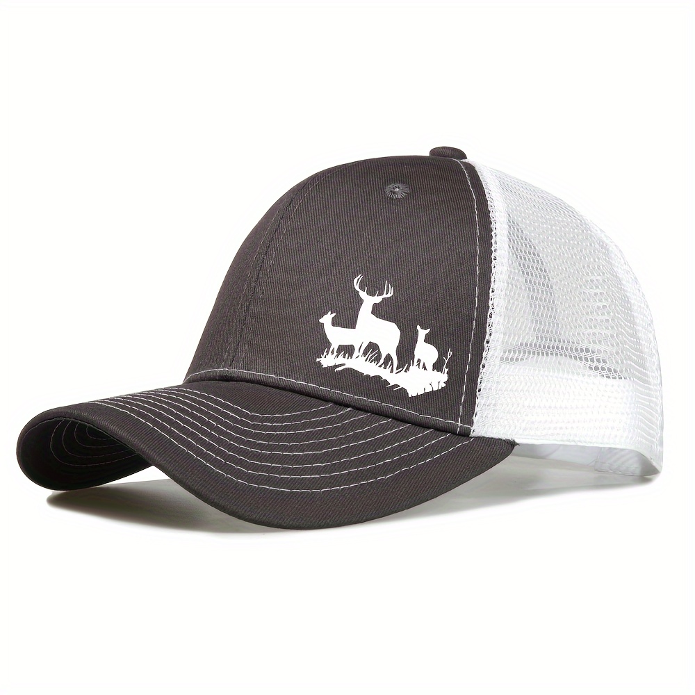 

Sporty Baseball Dad Hat Trucker Hat With Deer On The Print, Mesh Back Breathable Baseball Cap, For Fishing & Outdoor Activities - 12 Colors