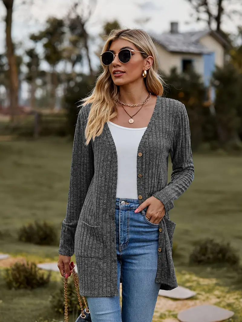 Casual Street Solid Color Buttons V Neck Cardigans Casual Street Solid Color Buttons V Neck Cardigans