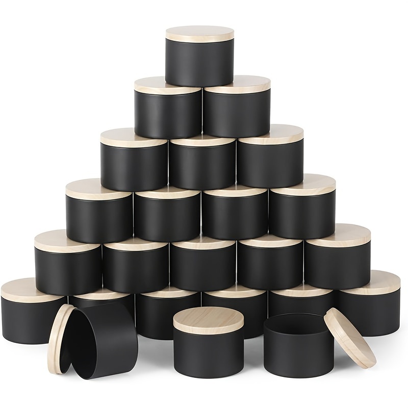

24-piece Black Metal Candle Tins With Lids - 4/8oz Round Sealed Jars For Diy Candles, Storage & Crafts