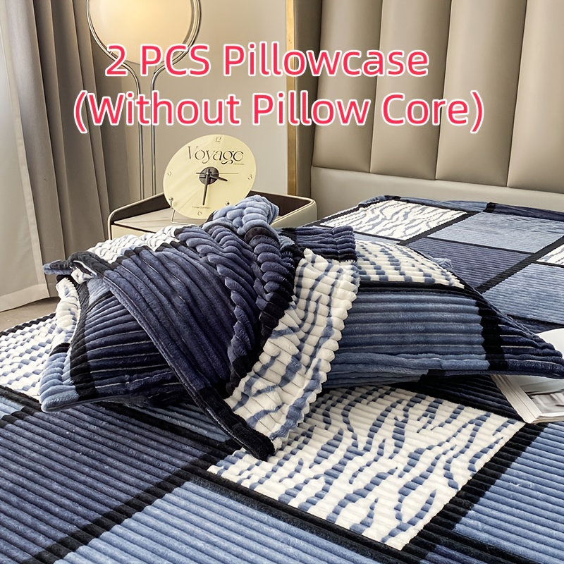 TEMU 2pcs Set Warm And Skin-friendly Geometric Checkered Zippered Pillowcases, Full-surround Pillow Covers For Bed Pillows, Size 48*74cm