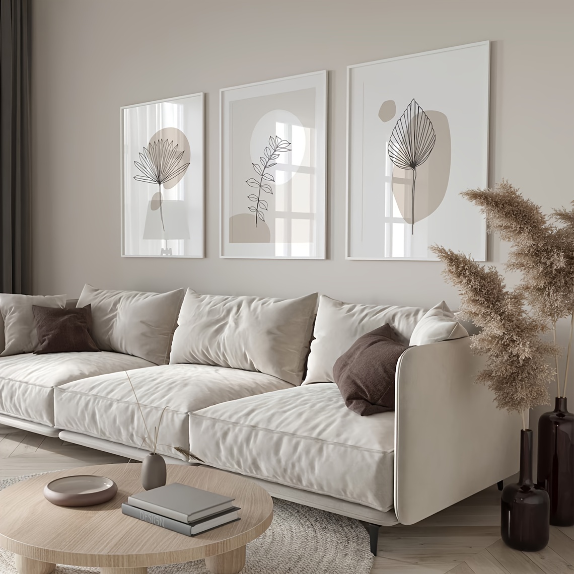 TEMU 3pcs, 2d Unframed Wall Art, Neutral Wall Prints, Plant Wall Prints, Plant Wall Art, Botanical Art, Minimalist Wall Art, Nature Wall Prints, Set