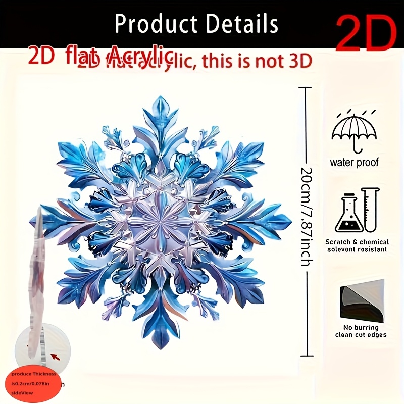 TEMU 2d Flat, 2d Flat Snowflake Ornament - Elegant Acrylic Hanging Decoration For Christmas, Winter & Home Decor - Indoor/outdoor Use On Windows,
