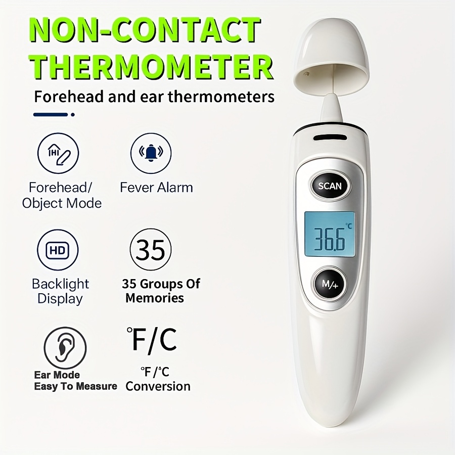 KINGCLINIC 2-in-1 Digital Thermometer for s,, - Forehead & Ear Thermometer with Instant Readout, Memory Storage, Windproof Infrared, Portable Device (AAA Batteries Not Included) - & Travel Use