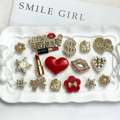 16pcs lip heart shoe charms diy detachable pendants suitable for clogs sandals beach bags lipstick shaped heart decorations removable accessories for valentines day christmas gifts for clog accessories no application