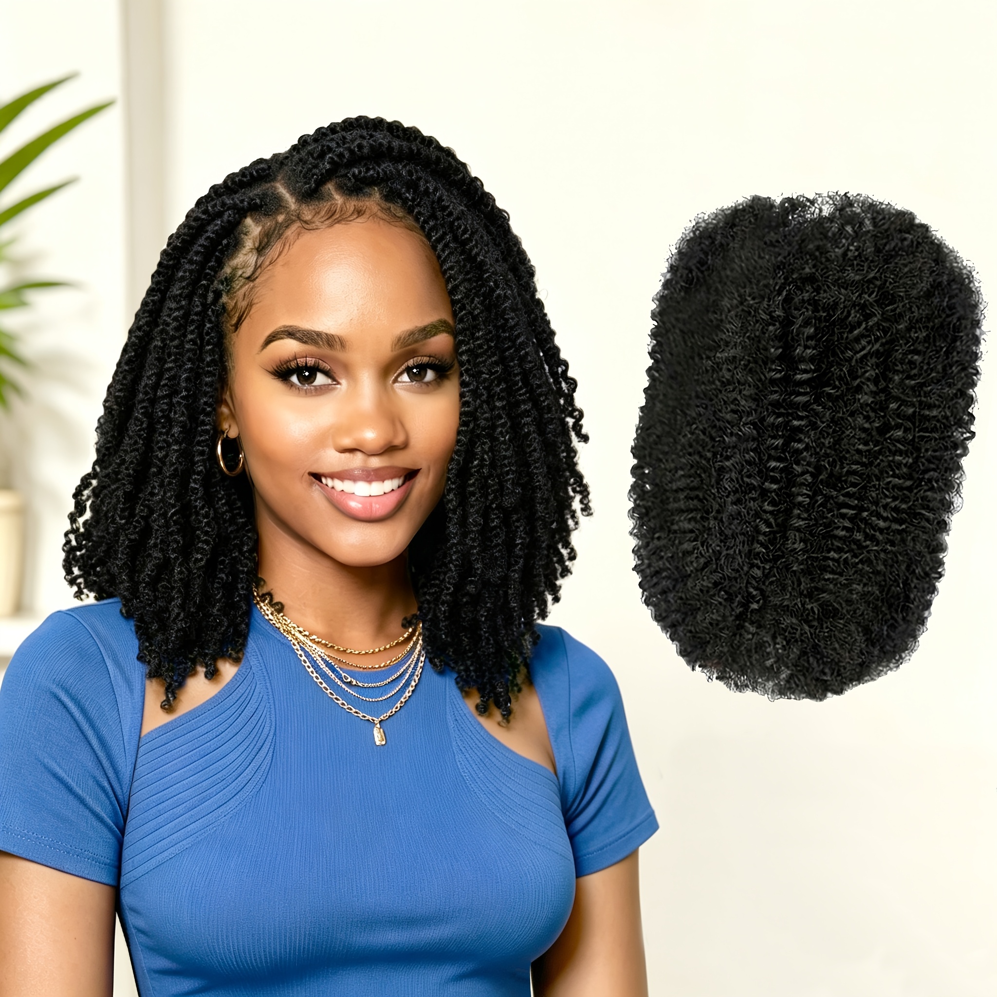 TEMU Extensions de cheveux à synthétiques afro crépus bouclés 8 pouces , pour cheveux 4C, adaptées aux torsadées, dreadlocks, dreads au crochet,