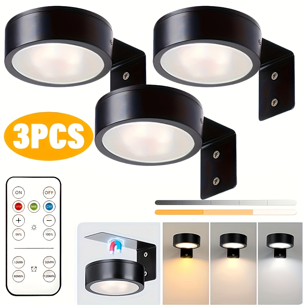 TEMU 3pcs/6pcs Led Wall Lights, Adjustable Brightness With Magnetic Clips, Battery-operated (batteries Not Included), Versatile Lamp With A 3- And