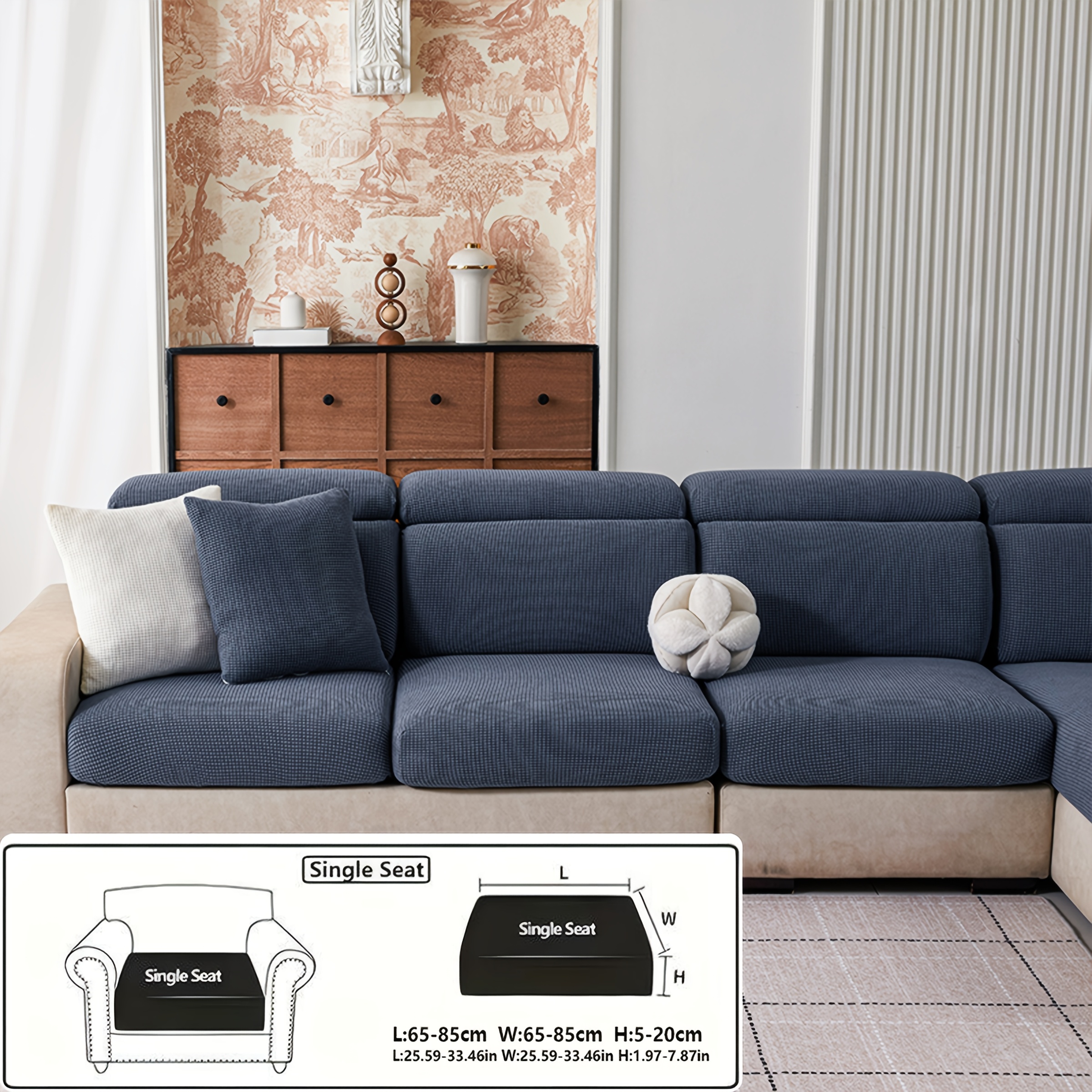 TEMU 1pc Stretch Split Sofa Cushion Cover, High-elasticity Knitted Full-wrap Seat Cover, Universal L-shaped Chaise Corner Sofa Protector, Options,