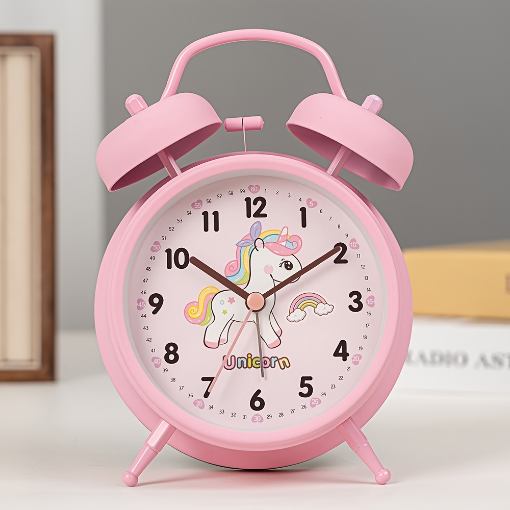 E-shop 4,5-Zoll Niedlicher Einhorn Wecker mit Mechanischer Doppelglocke - Leiser Betrieb, Pink & Design, Ideal für & Geschenke, Robuster Eisenrahmen,