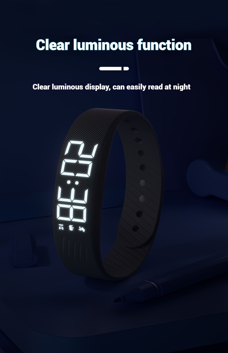 Montre Connectée Mince et Intelligente avec Compteur de Pas, Compteur de Calories & Réveil - Montre Numérique USB pour Étudiants, Podomètre, Chronomètre, Bracelet Souple (Compatible avec /, Non) - Idéale pour le Sport et le Quotidien