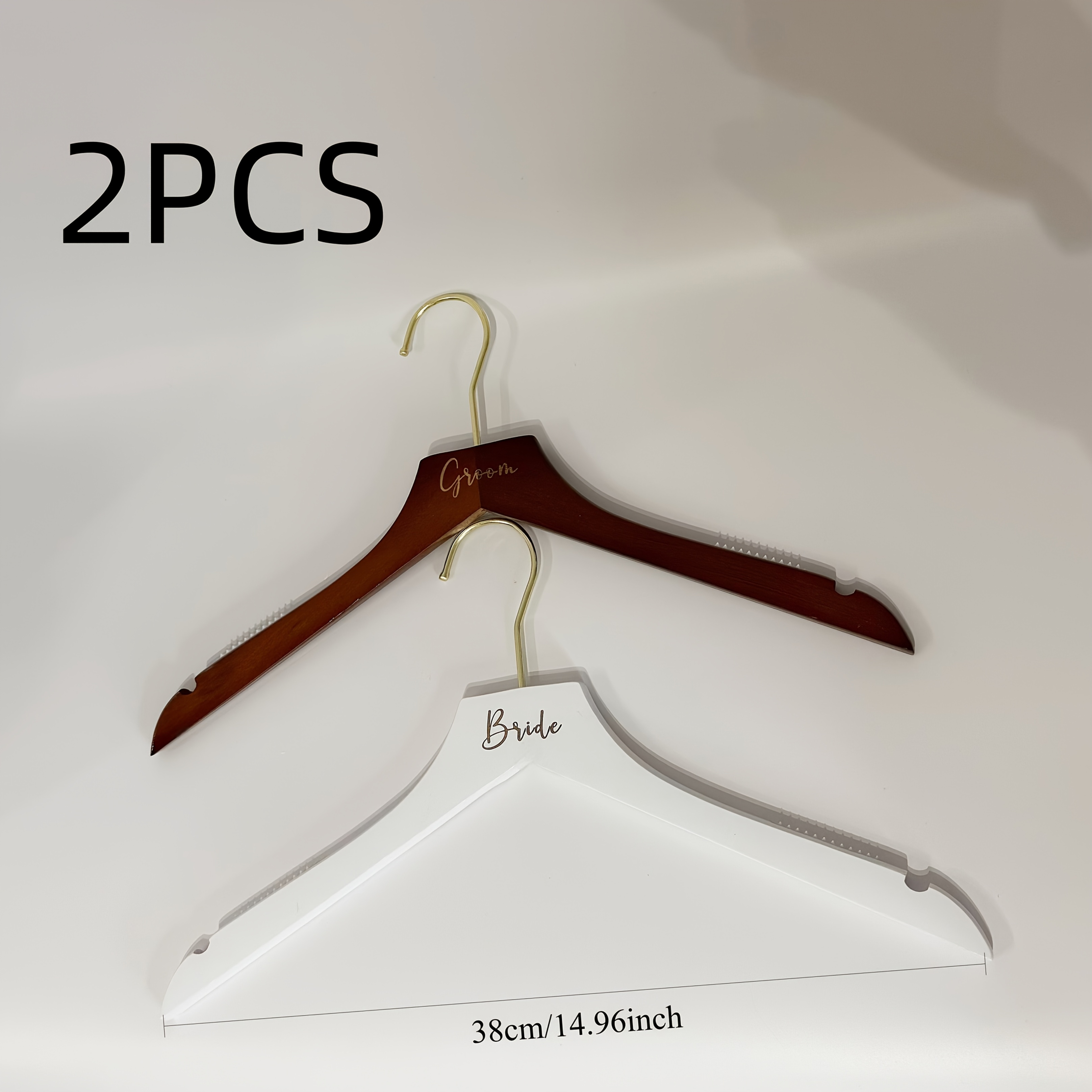 Image of 2-pack 2026 Hook Wooden Bride And Groom Hangers, Suit And Dress Hangers, Perfect For Wedding Gowns And Suits, Wedding Additions, Couple Hangers, Ideal For Wedding Photo Ambiance And Holiday Decor