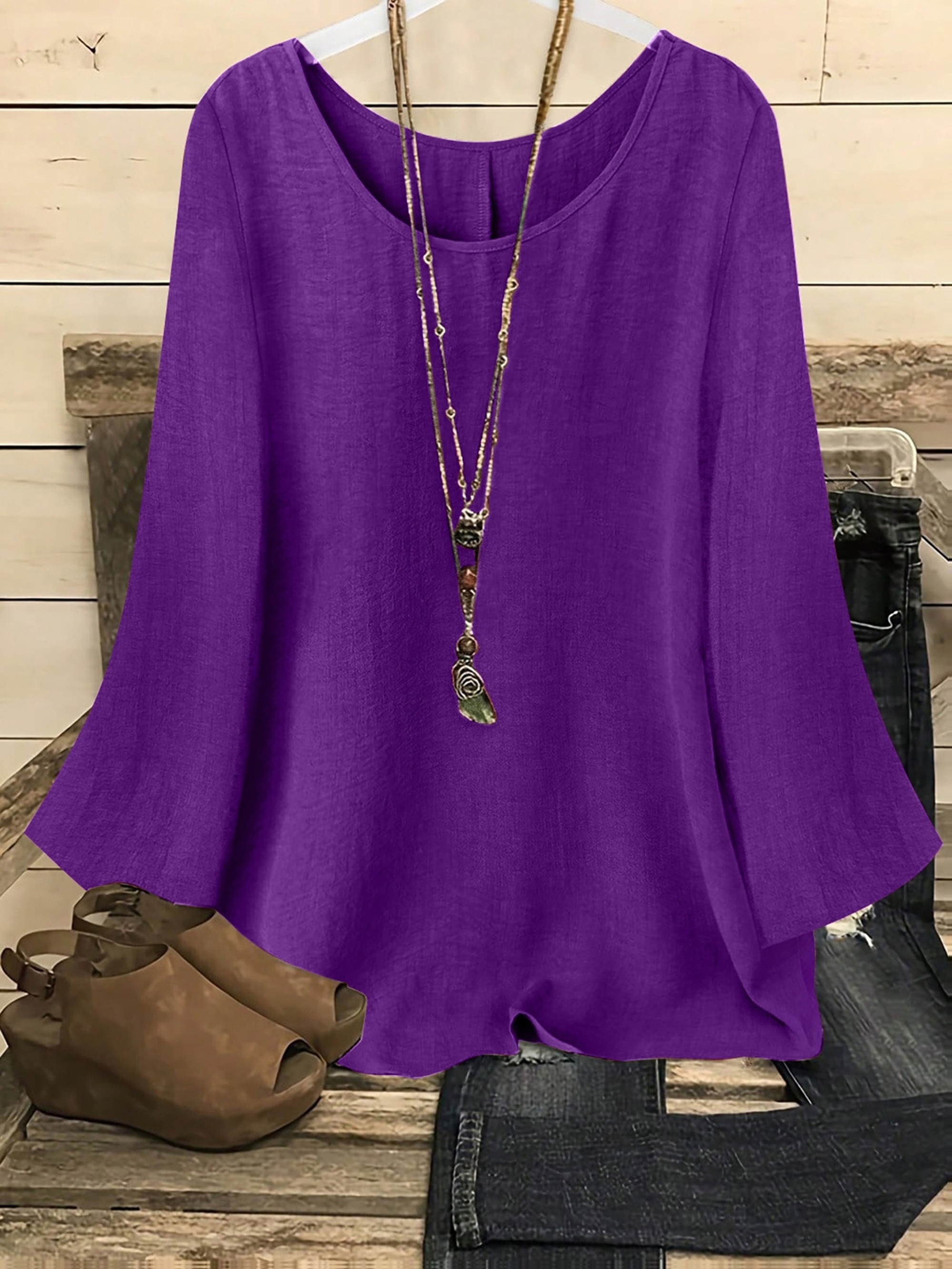 plus size plus size plus size womens casual vacation solid round neck long sleeve shirt additions not included