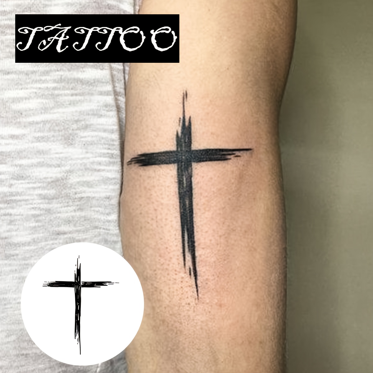 Brush | Cross Tattoo Sticker | Dark Style Realistic Tattoo | Disposable Tattoo Sticker