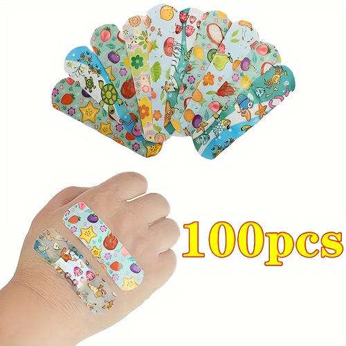 100 pièces de pansements adhésifs imperméables à motif danimaux de dessin - fournitures médicales de - matériau en coton