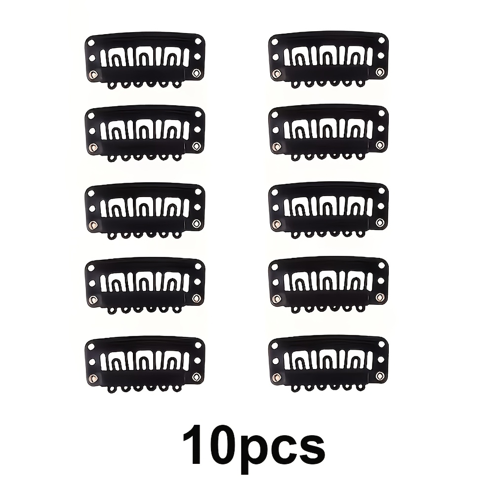TEMU 10pcs 6-tooth Wig Clips, Black Metal With Soft Rubber, Stainless Steel Snap Clips, Wig Accessories For
