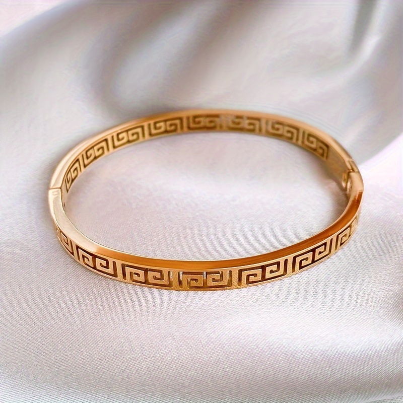 chic stainless steel bangle with hollow design retro style for gift for valentines day details 2