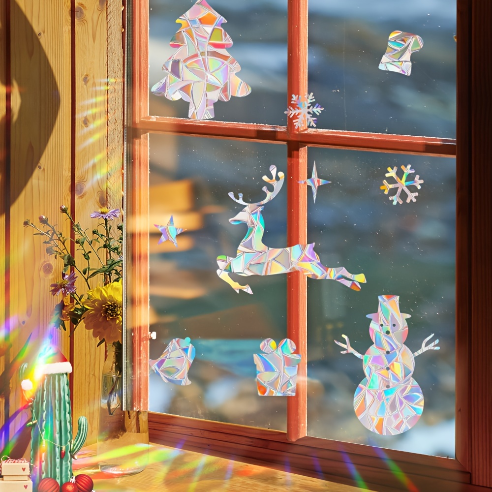 1 set   rainbow prism suncatcher window clings reusable static   pvc glass stickers 5mil thick glossy finish christmas festive bird snowflake decals for holiday decor details 14