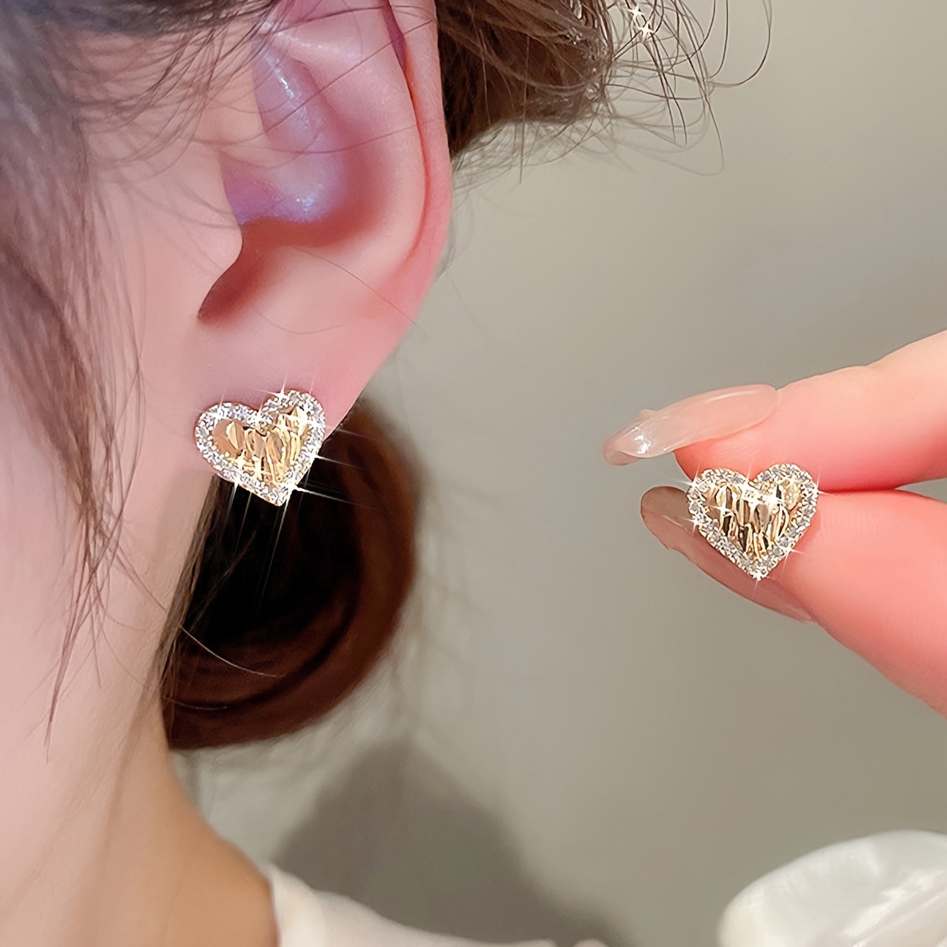 Bling Bling Geometric Love Heart Stud Earrings