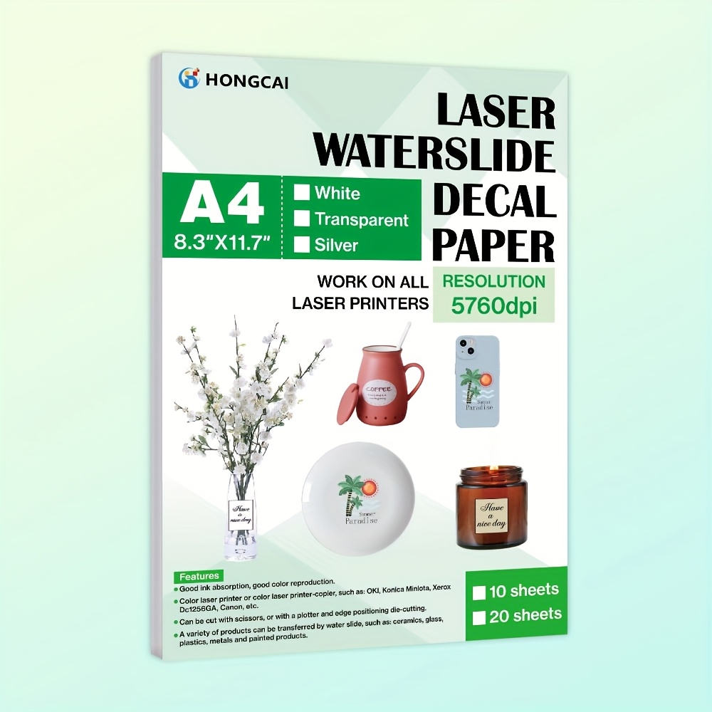 20 Sheets A4 White Waterslide Decal Paper For Inkjet Printers - DIY Printable Transfers For Tumblers & Crafts