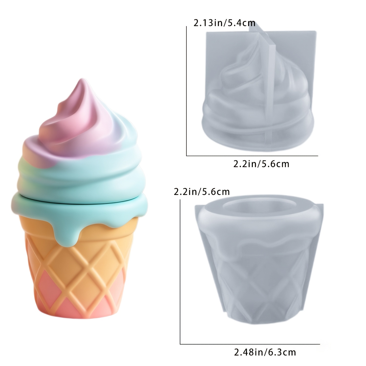 TEMU Stampo in resina siliconica riutilizzabile SILIKE LUFEI per barattoli portaoggetti e candele a forma di gelato a epossidico fai da te, stampo