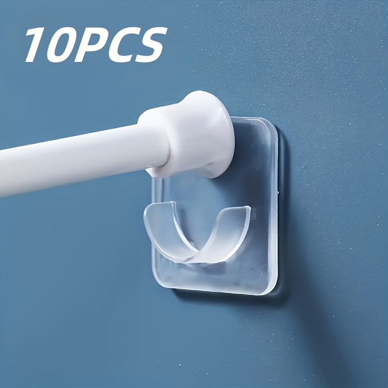 TEMU 10pcs Heavy-duty Telescopic Rod Holders - No Drill Installation, Stick-on Bracket Mounts, Space-saving Curtain & Clothes Rod For Bathroom,