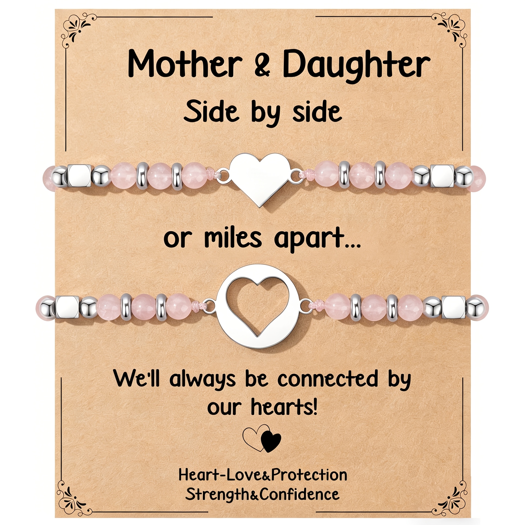 TEMU Ensemble de bracelets mère et fille - Cadeau de rentrée scolaire, bracelets de cœur mère-fille, cadeau de fête des mères, pour maman,