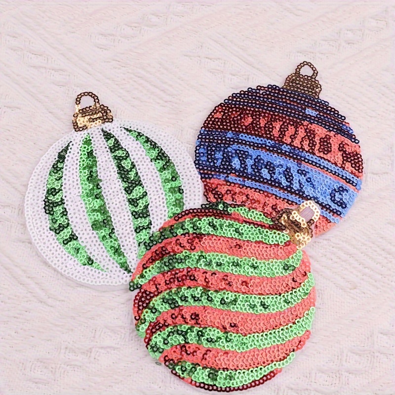 

3pcs Sparkling Sequin Christmas Balloon Patches - Iron-on Embroidery Appliques For Clothing & Decor