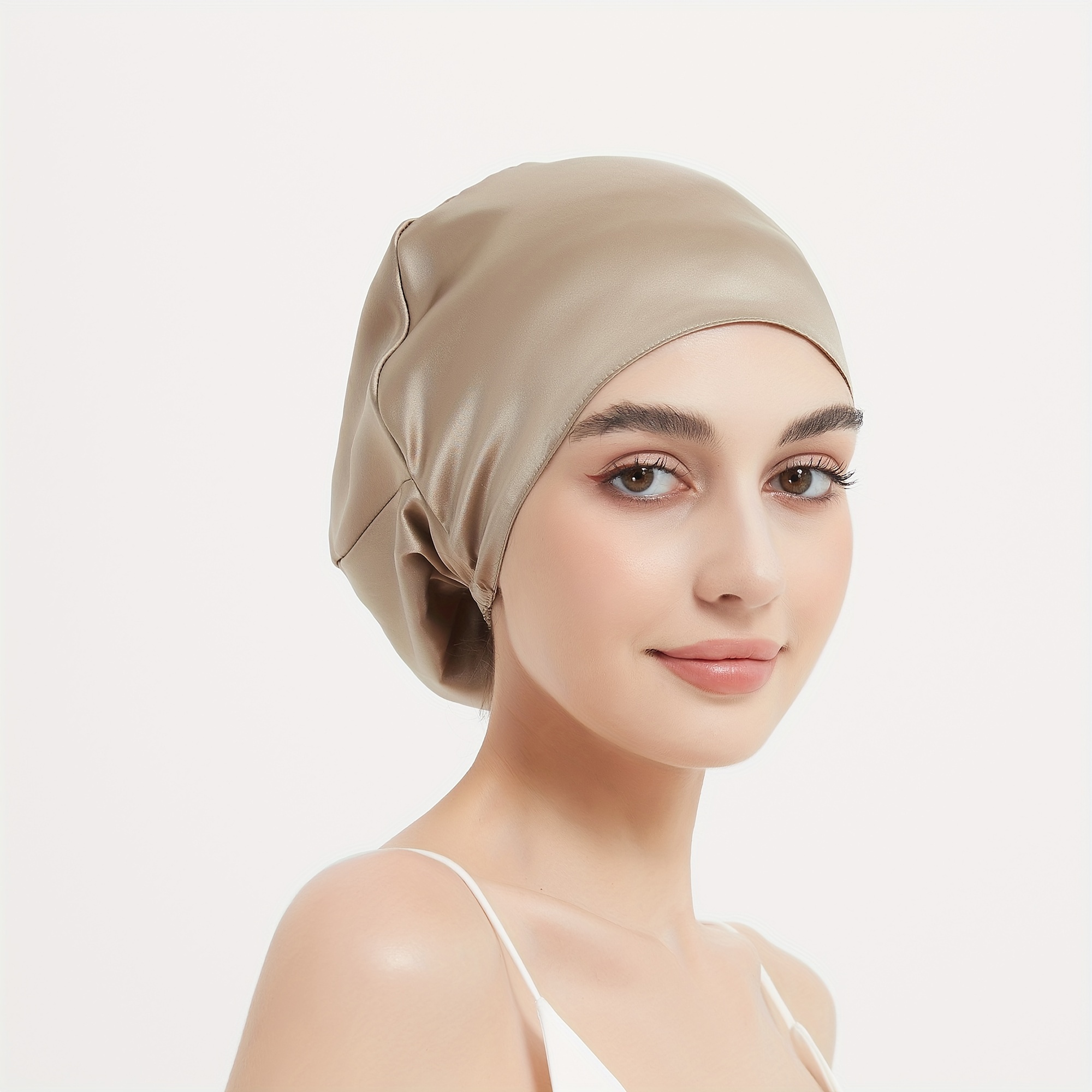 100% Silk Double Layer Sleep Cap - Adjustable Elastic Band, Smooth & Soft Hair Protection Night Hat For Women, Beige, -on Design, Frizz & Split Ends
