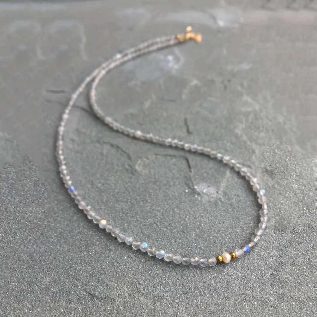 E-shop Natürlicher Labradorit-Halskette – Zarte Perlenkette mit 3mm facettierten Steinen, Alltags- und Festtagsschmuck, -Geburtsstein Geschenk für