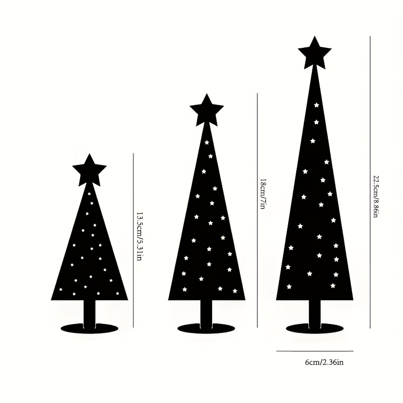 TEMU Country 3pcs Hollow Cast Bohemian Acrylic Christmas Tree Set - 2d Black Countryside Ornaments Desktop Decor// (star-topped Office Decor, No