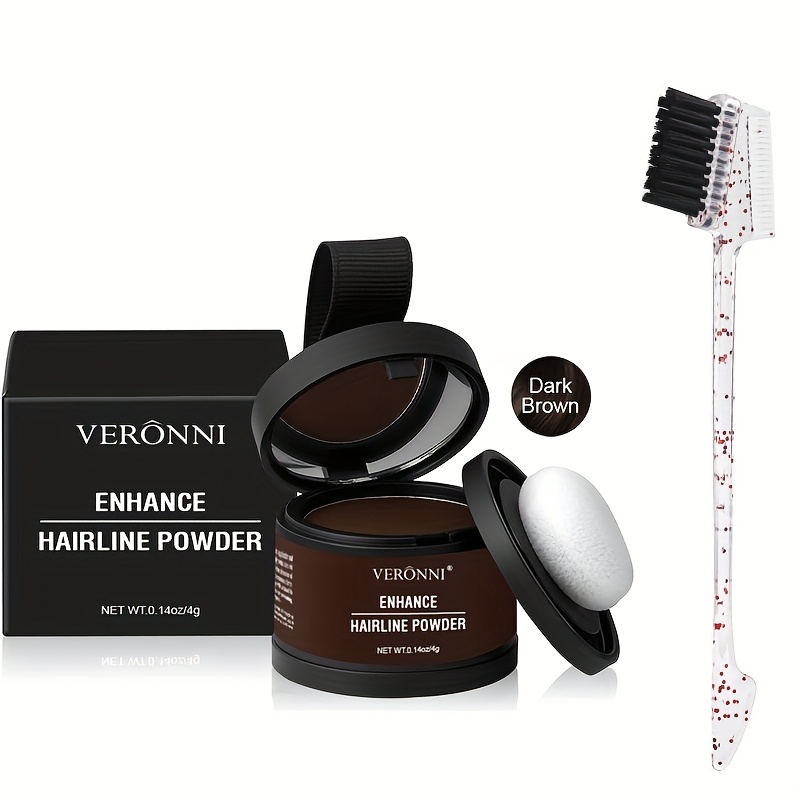 Image of 2pcs Hairline Powder Set With Hair Brush, Cover Gray Hair, Hair Color Fillers Hair Coloring Kit, Long Lasting Easy To Carry Hair Color Powder Set
