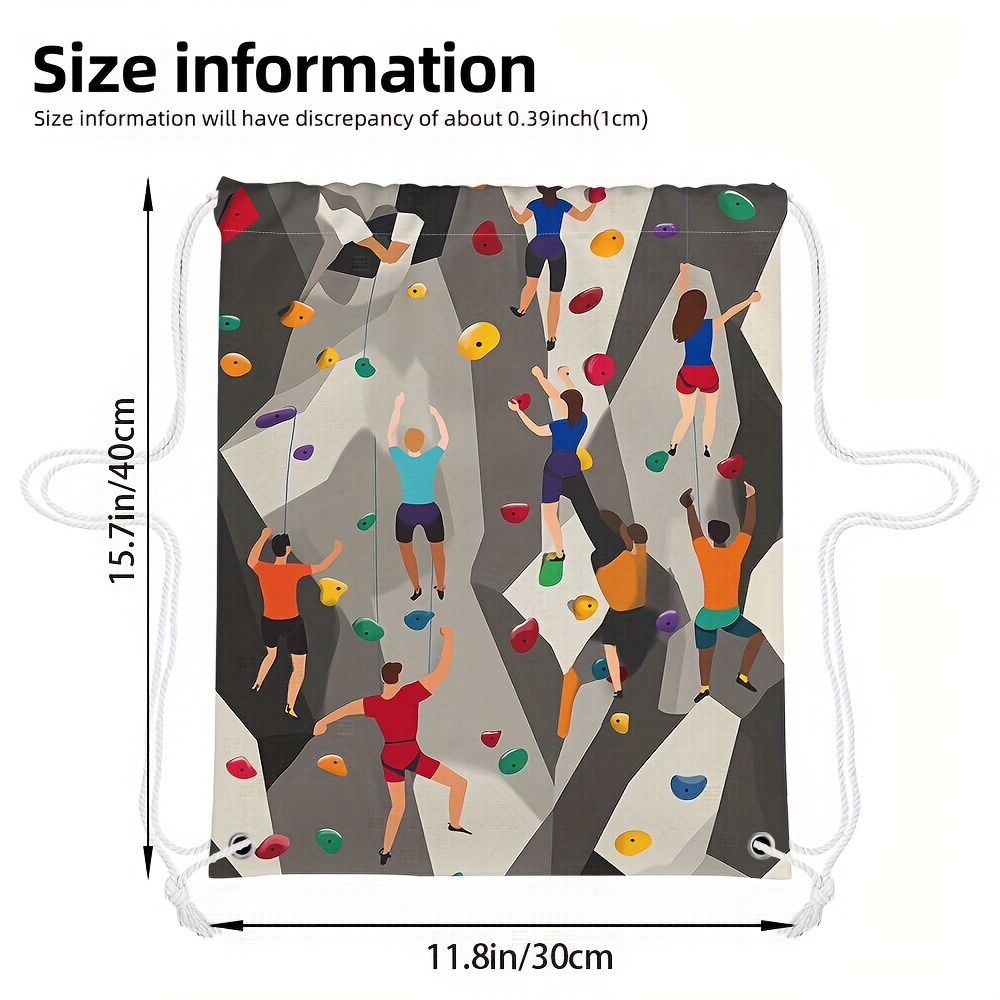 TEMU 1pc Colorful Rock Climbers Backpack - 2d Flat Print, Soft And Durable, Pockets For Gym, Yoga, Travel, Soccer - Ideal Sports Bag With Lightweight