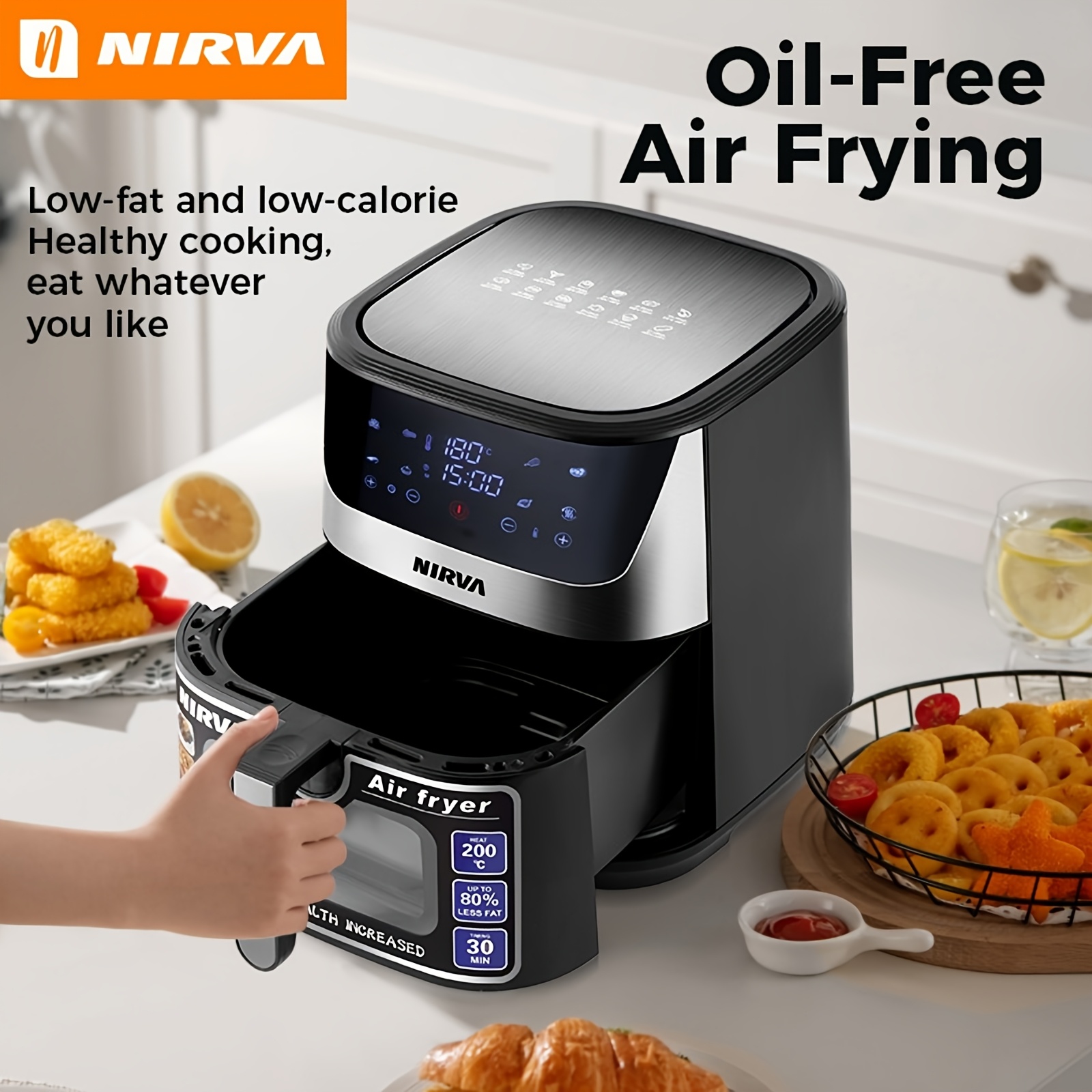 Nirva Family Size Air Fryer 8.5l, 1700w Electric Hot Air Fryer With 8 Cooking , 360° Circulation, Basket, Window, Timer & Temperature Control For Family Cooking, Easy To Clean