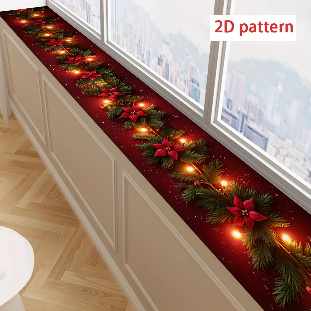 TEMU 1pc Of Drying Mat, A Poinsettia And Pine Needle Print Windowsill Mat, Made Of Polyester Fiber - Soft, Highly Absorbent, Christmas Decoration