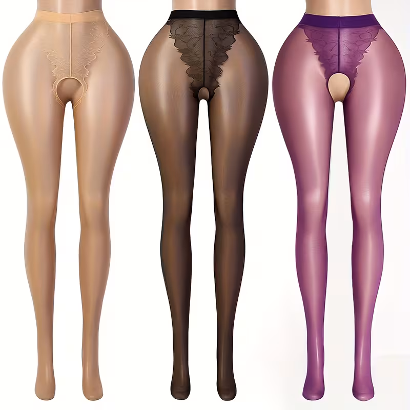 a set of three items including black light beige and purple womens tights Product details 0