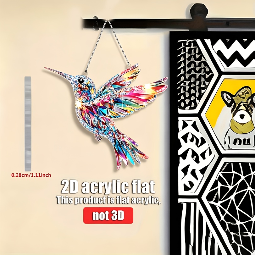TEMU 2d Flat, 2d Flat Acrylic Hummingbird Light Catcher Window Hanging Decoration - Vibrant Bohemian Spring Suitable For Easter, Thanksgiving,