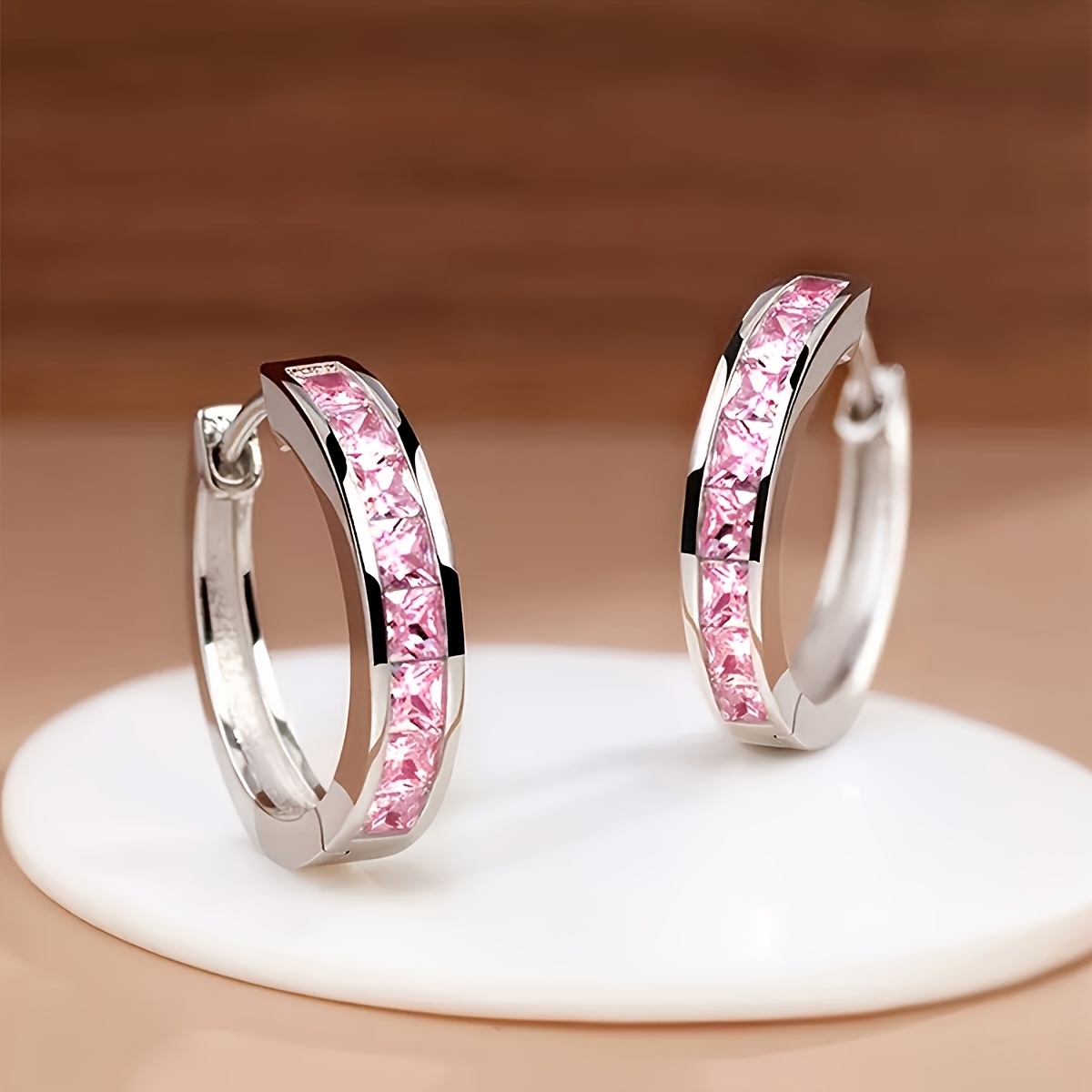 Image of A Pair Of Women's Stylish Hoop Earrings Featuring A Easy Design, With Synthetic Zirconia Stones, Casual Wear Or Parties
