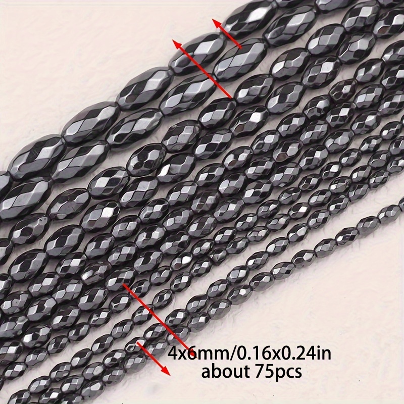 4x5/4x6/5x8/6x12mm 1 Strand Black Oval Rice Beads Natural Black Chalcedony Hematite Stone Drilled Loose Spacer Beads For Handmade Necklace Earrings Jewelry Making Decorations Craft Supplies Additions