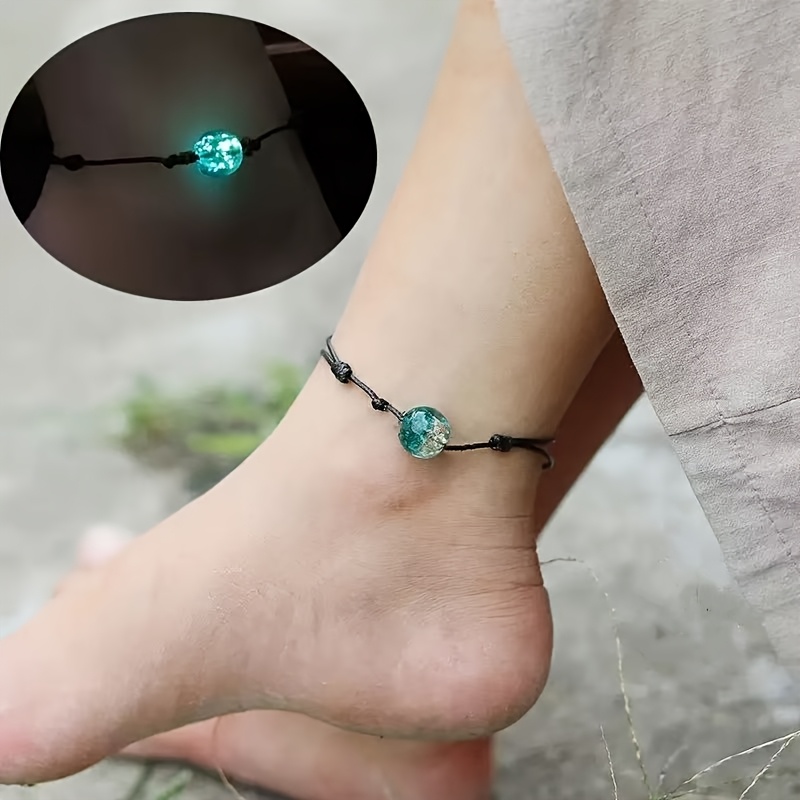 Image of 1pc Adjustable Flower -the-dark Braided Cord Beach-style Foot Bracelet For Women (style Random)