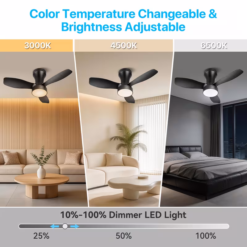 24 ceiling fans with lights low profile ceiling fan remote noiseless 3 gears 3000 6500k dimmable 6 wind black ceiling fan for bedroom indoor outdoor use Product details 4
