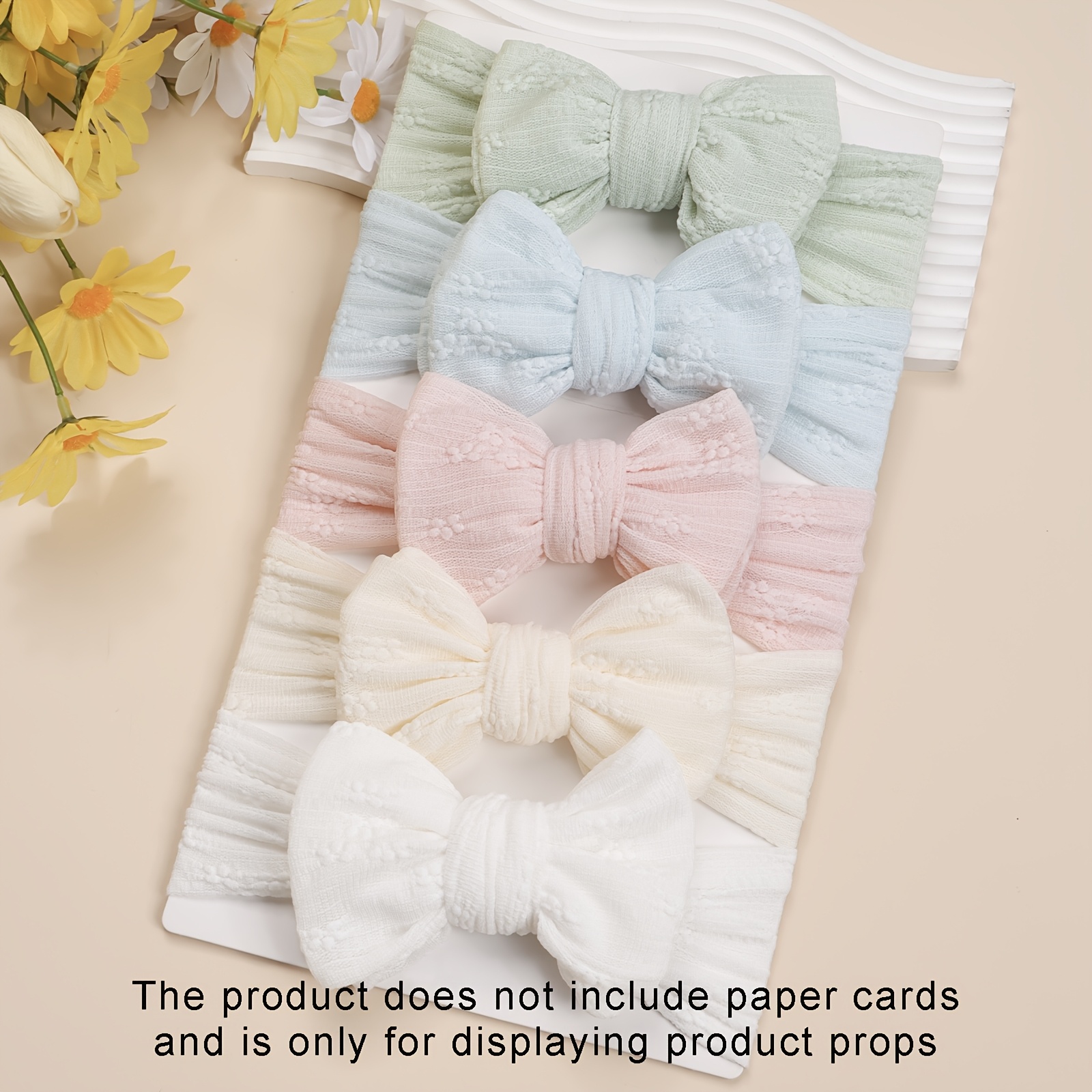 Image of 5pcs Set Baby Children Elegant Cute Soft Mesh Double Bow Elastic Hairband Infant Fashion Hair Accessory Suitable For Daily, Holiday And Party