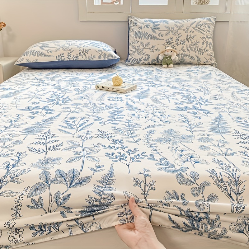 hypoallergenic floral fitted sheet set with pillowcases machine washable active printing polyester anti dust slip resistant mattress cover washed   100g fabric weight deep pocket 30 34cm details 7