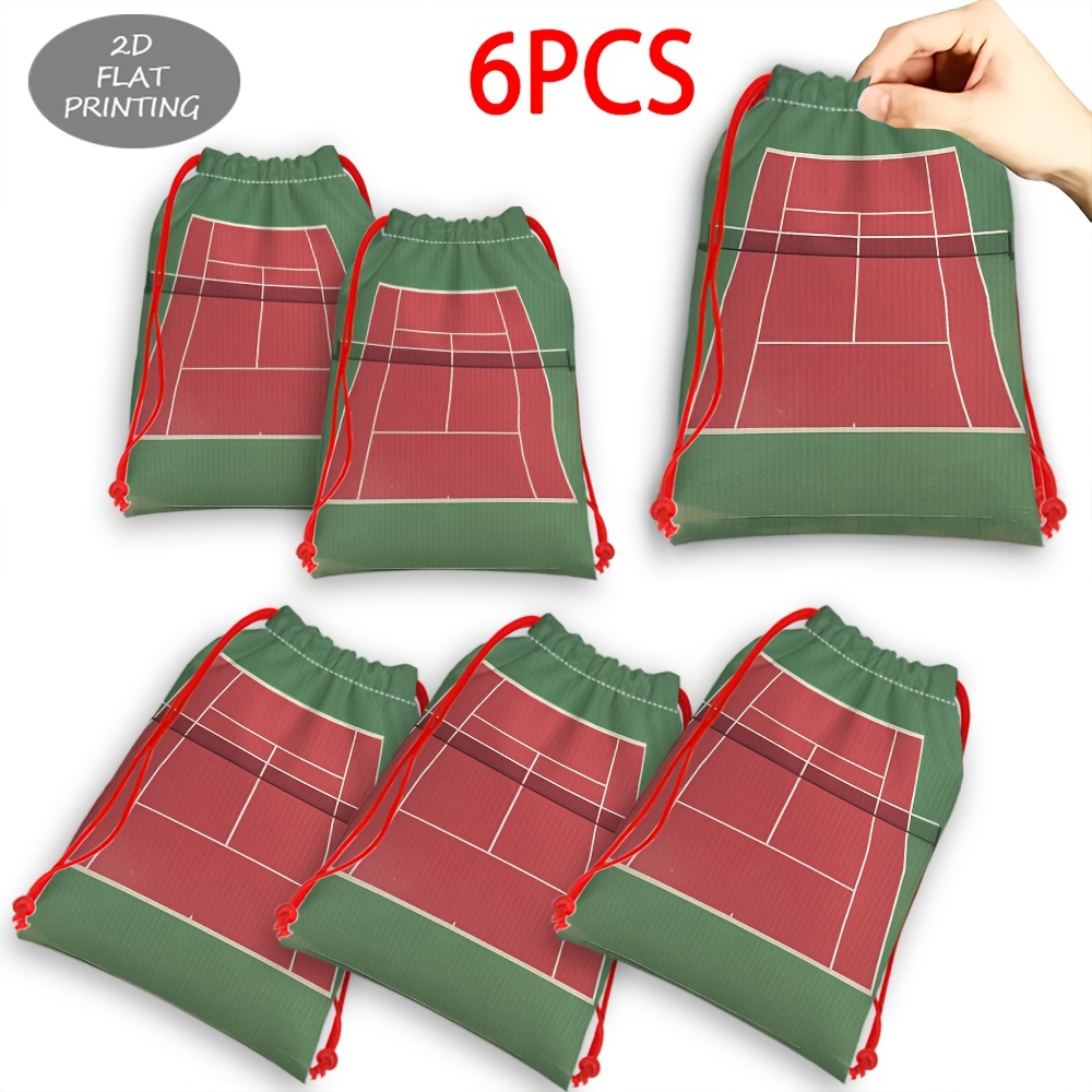 TEMU 6 pezzi Sacchetti Regalo a Tema da Tennis per Feste, Sacchetti Grandi con Coulisse in Confezione a Tema Tennis (Linee Rosse//Bianche), Sacchetti