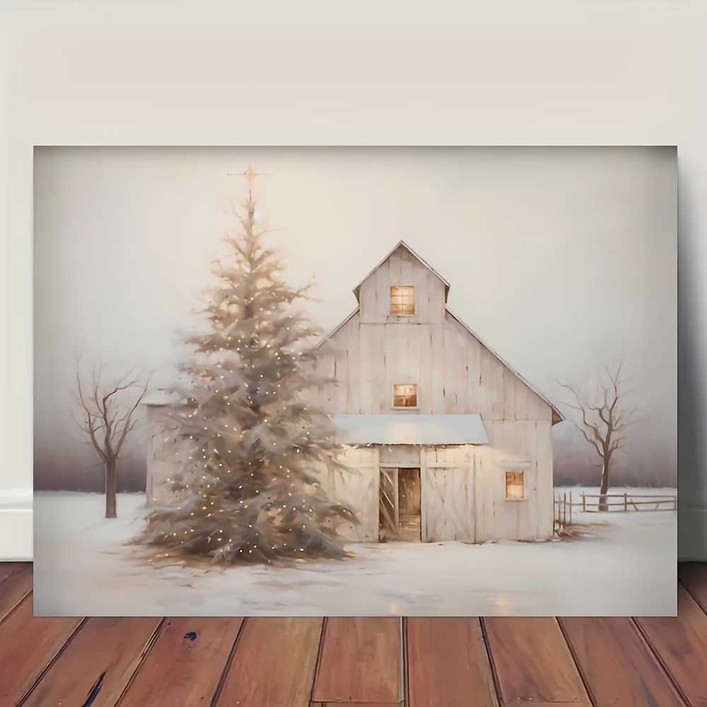 

Room Decor 1pc Winter Barn Canvas Art, 12x16 Inch Christmas Tree Wall Poster, Ideal For Living Room Bedroom Bathroom Home Decor, Festive Gift Idea