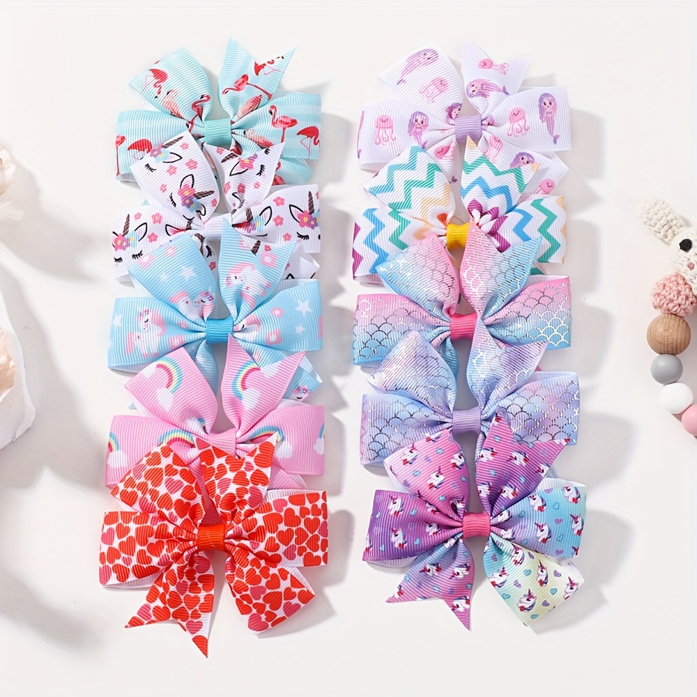 TEMU 10pcs Children's Bow Hair Clips, Cartoon Print Bow Hair Accessories