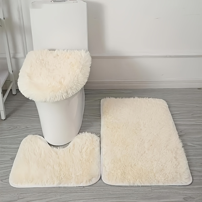 3pcs Luxury Plush Bath Rug Suitable For Bathrooms, Non-slip Thick Soft Carpet With Modern Geometric, Absorbent, Suitable For Shower, Bathtub, Home Decor, Hand Washable Indoor Rug