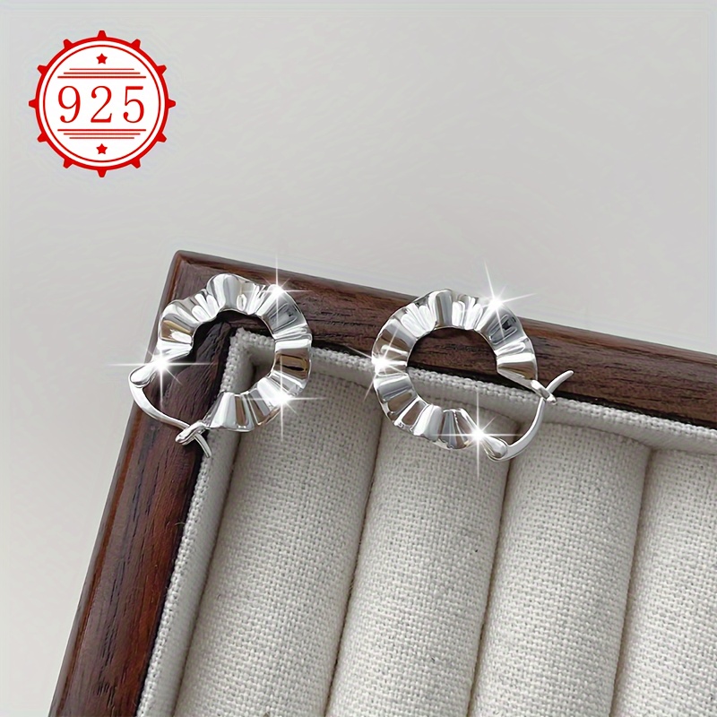 925 Silver Irregular Wrinkle Texture Ear Studs, Gift for Women