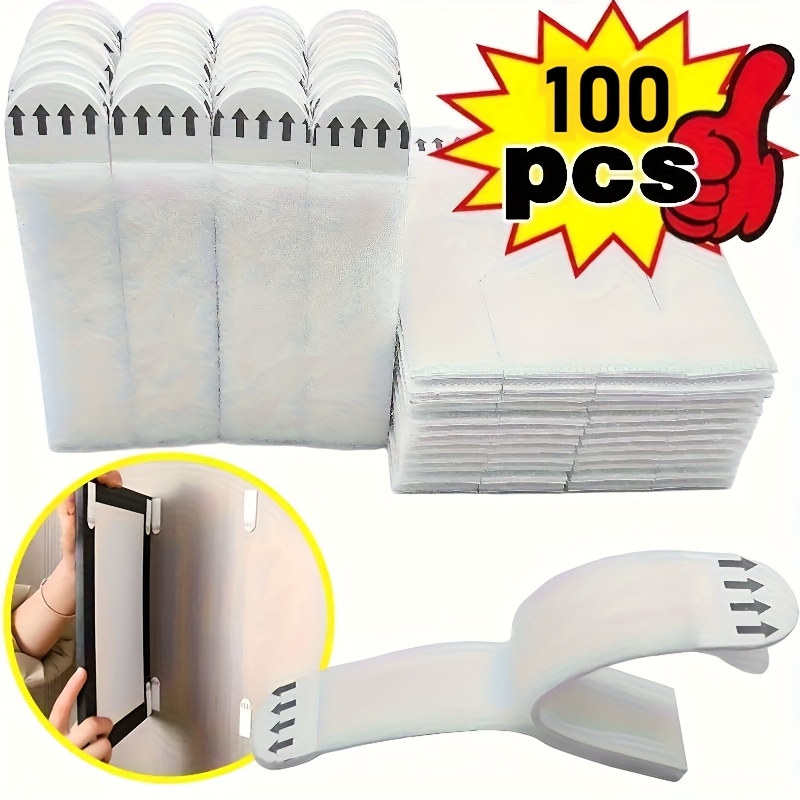 TEMU 100pcs Crochets de Cadre Photo Perçage, Crochets de Montage Mural avec Adhésif de Fixation pour Suspension Amovible et Trace, Facile à Retirer