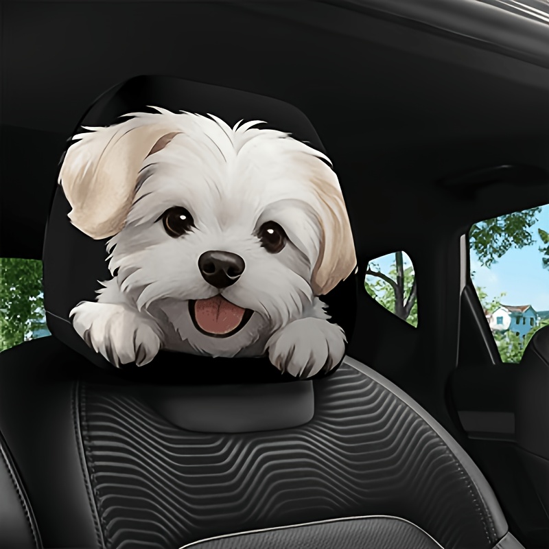 2pcs Cute Dog Covers, Car Interior Decor, And Remove, Soft And , Protects Original Headrest, Pleasant Interior Atmosphere, Suitable For Long Trips And Short Commutes, Perfect Gift For