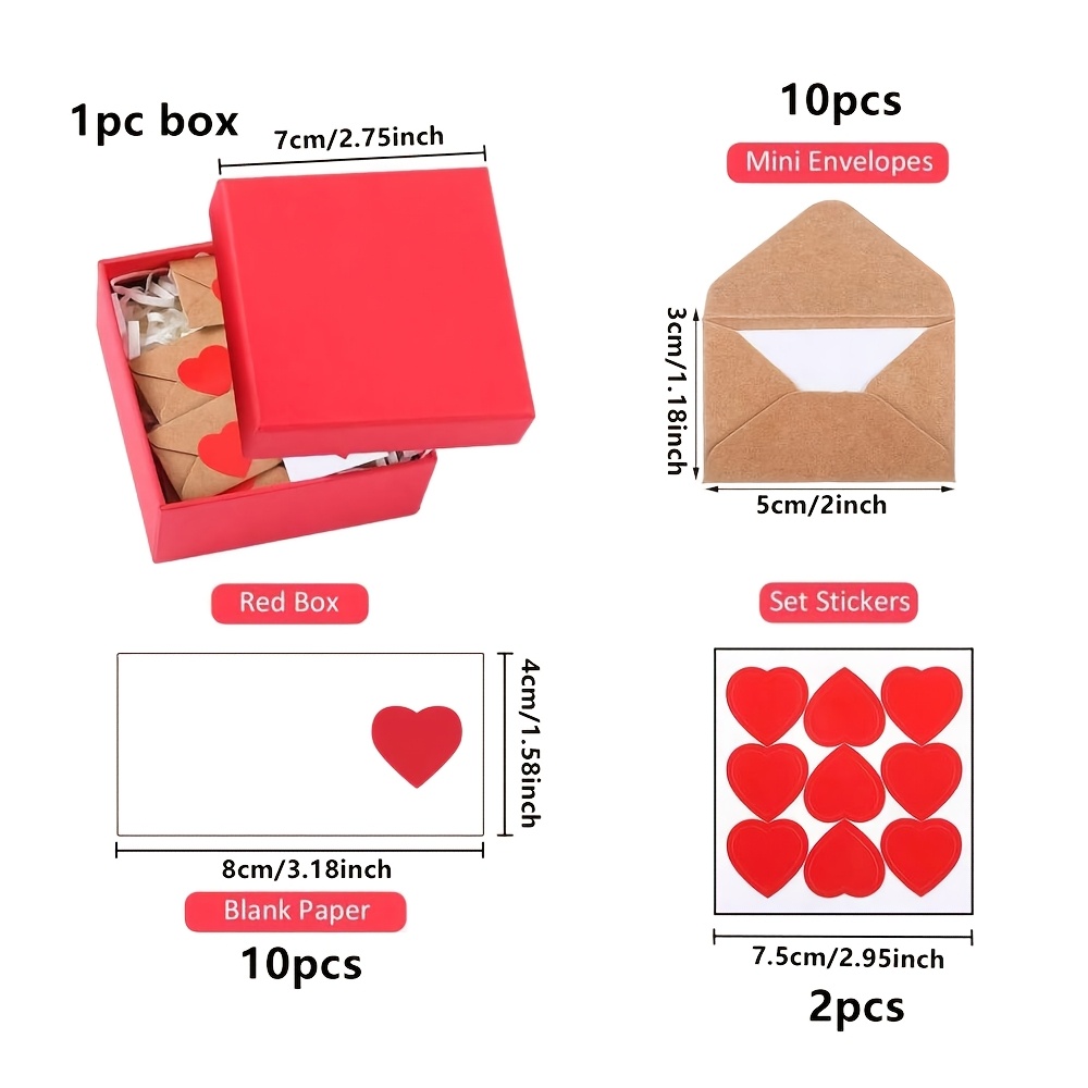 E-shop 23/54/107 Stück Mini Liebesnotizen & Blanko-Karten mit Umschlägen - Herz-Aufkleber geeignet für Hochzeiten, Verlobungen - Süße romantische